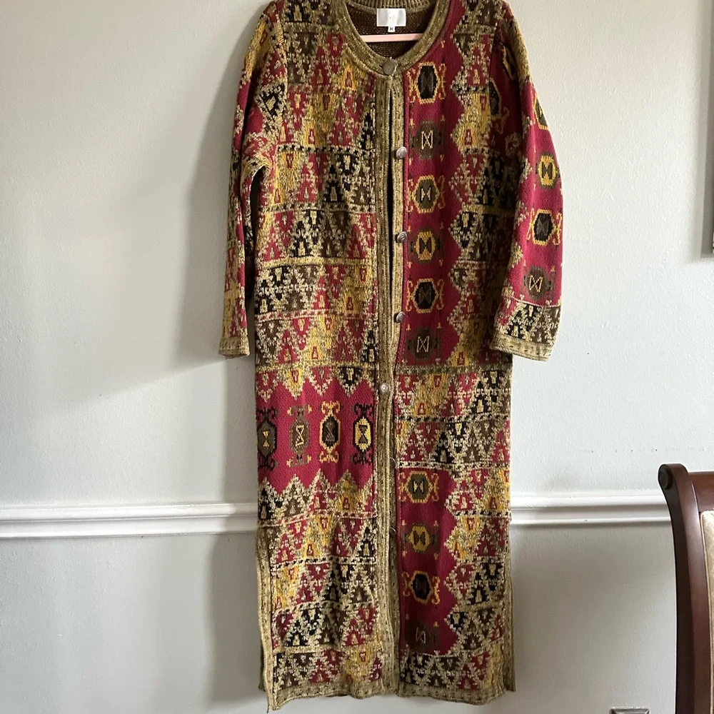 Soft Surroundings Multicolor Tapestry Long Sleeve Maxi Length Buttoned Cardigan‎